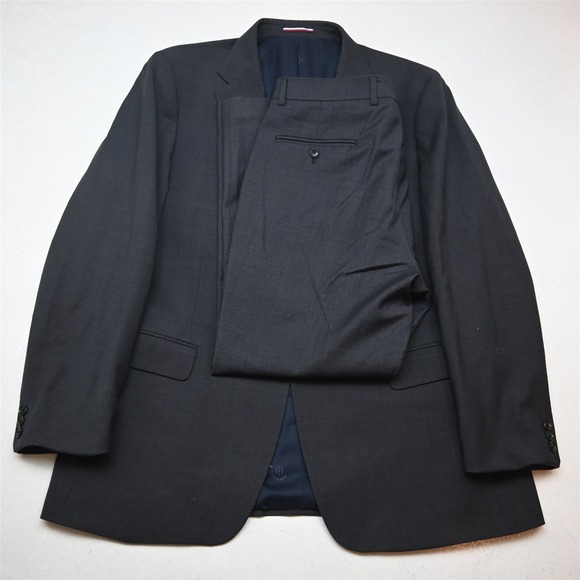 Tommy Hilfiger 46L 34x29 Gray Wool Soft Shoulder Mens Jacket Pants Suit